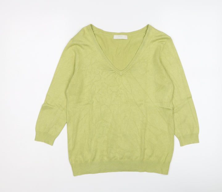 Marks and Spencer Womens Green V-Neck Viscose Pullover Jumper Size 10
