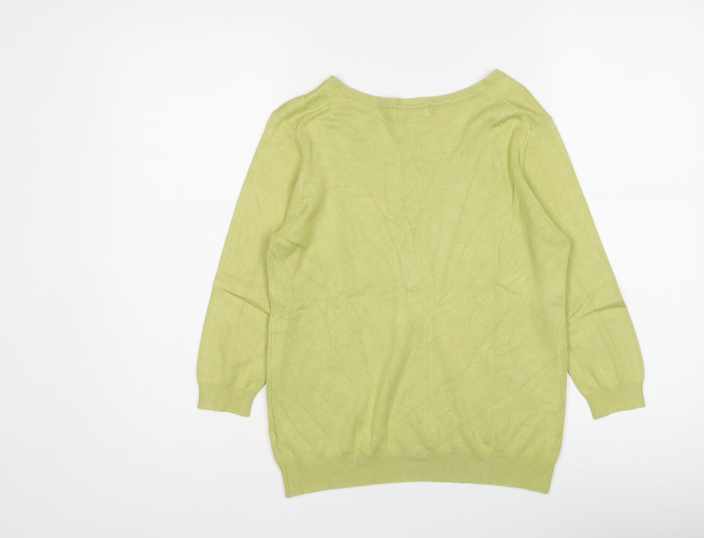 Marks and Spencer Womens Green V-Neck Viscose Pullover Jumper Size 10