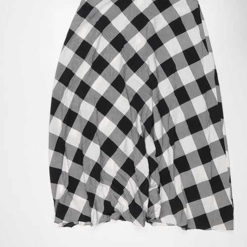 Marks and Spencer Womens Black Check Viscose Swing Skirt Size 14 Zip