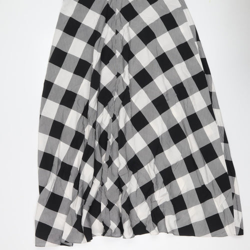 Marks and Spencer Womens Black Check Viscose Swing Skirt Size 14 Zip