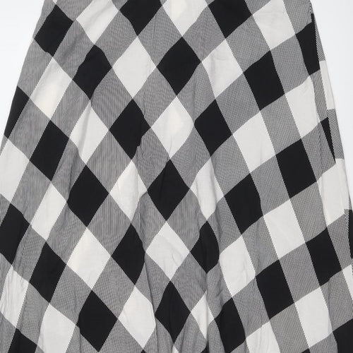 Marks and Spencer Womens Black Check Viscose Swing Skirt Size 14 Zip