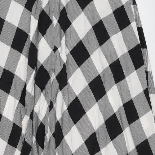 Marks and Spencer Womens Black Check Viscose Swing Skirt Size 14 Zip