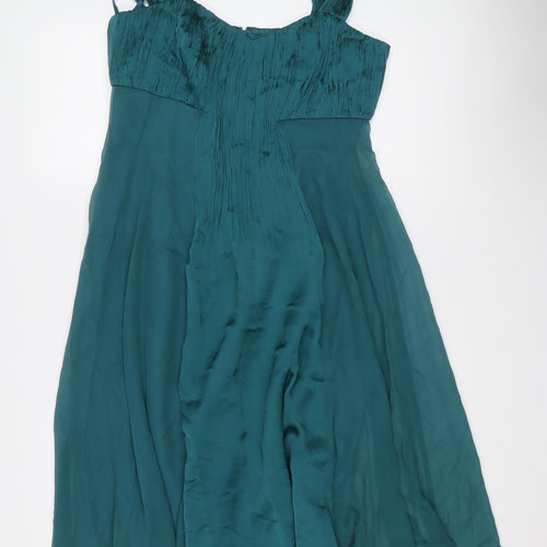 Phase Eight Womens Green Silk Trapeze & Swing Size 12 V-Neck Zip