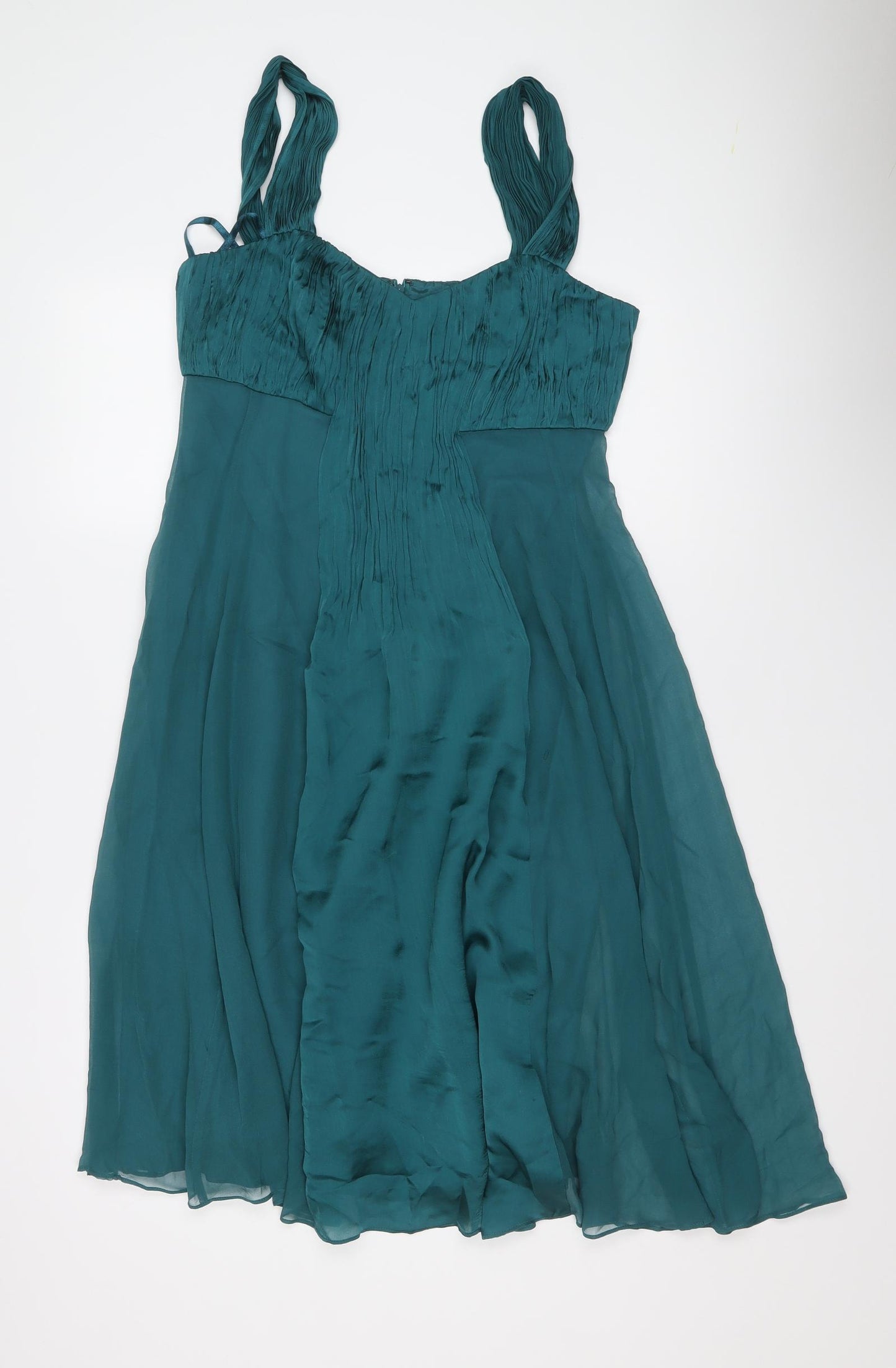 Phase Eight Womens Green Silk Trapeze & Swing Size 12 V-Neck Zip
