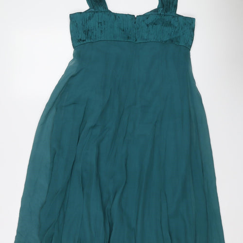 Phase Eight Womens Green Silk Trapeze & Swing Size 12 V-Neck Zip
