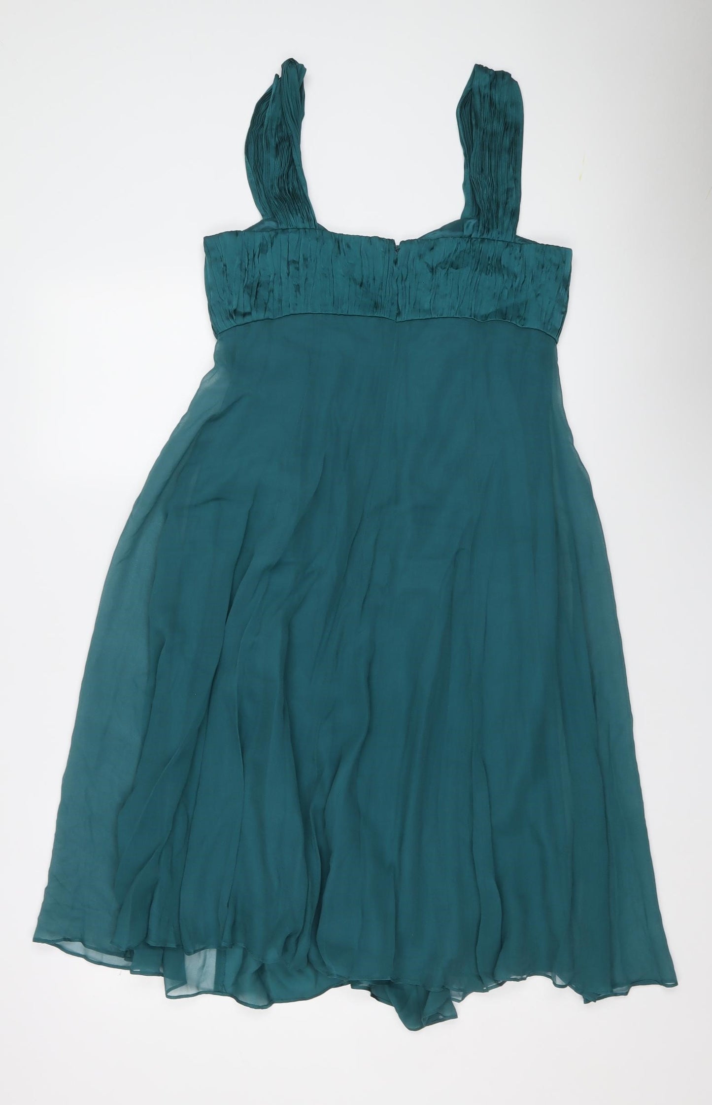 Phase Eight Womens Green Silk Trapeze & Swing Size 12 V-Neck Zip