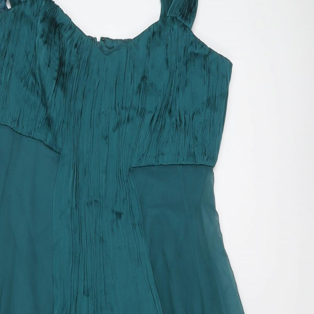 Phase Eight Womens Green Silk Trapeze & Swing Size 12 V-Neck Zip