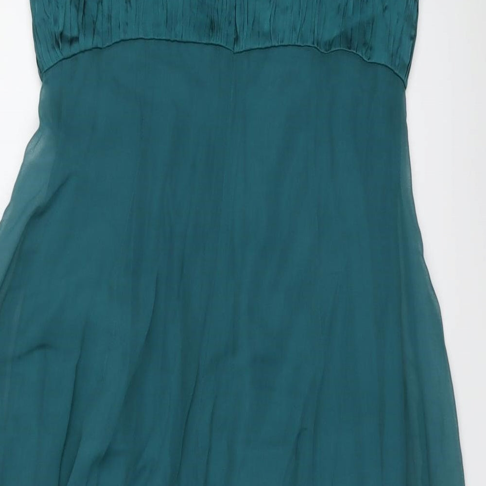 Phase Eight Womens Green Silk Trapeze & Swing Size 12 V-Neck Zip