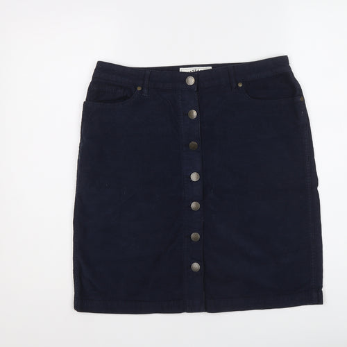 Fat Face Womens Blue Cotton A-Line Skirt Size 12 Button