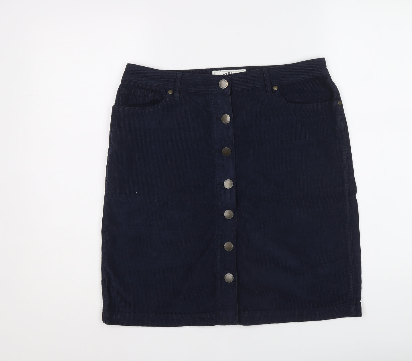Fat Face Womens Blue Cotton A-Line Skirt Size 12 Button