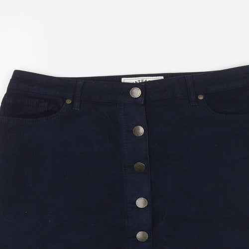 Fat Face Womens Blue Cotton A-Line Skirt Size 12 Button