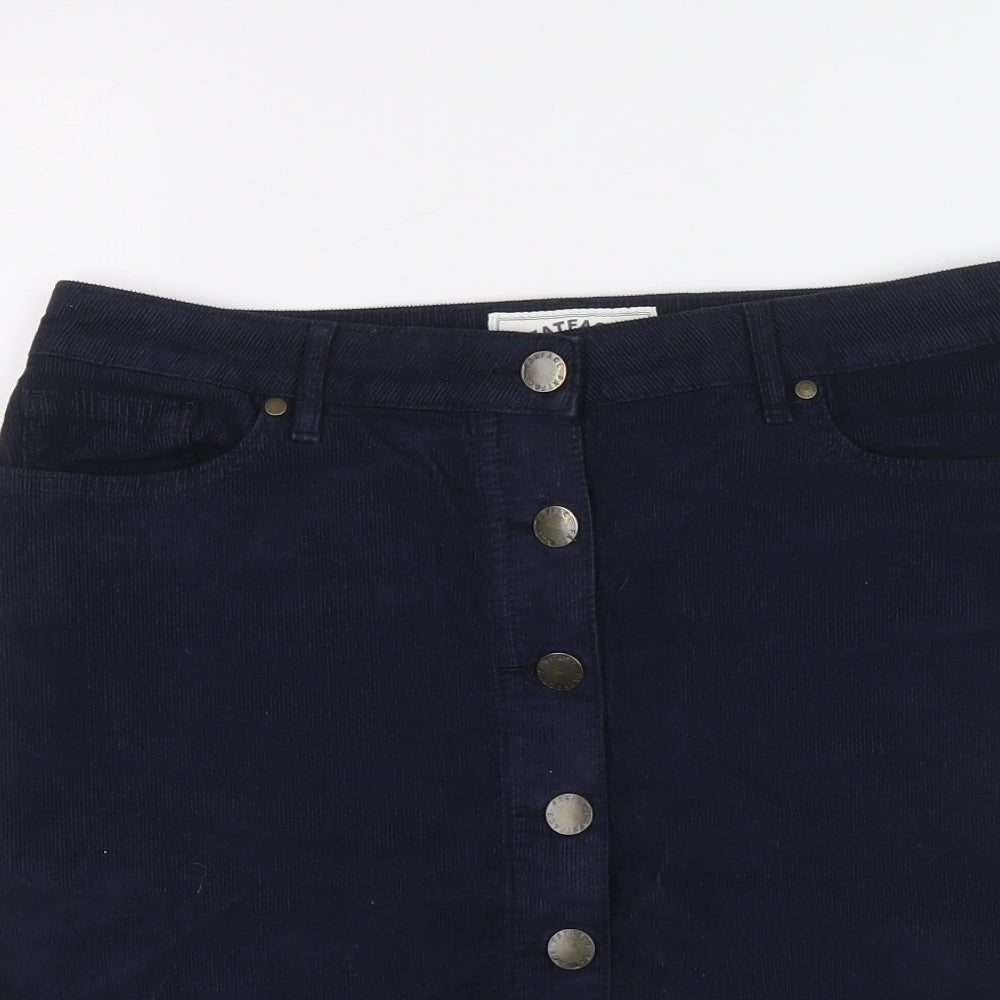 Fat Face Womens Blue Cotton A-Line Skirt Size 12 Button