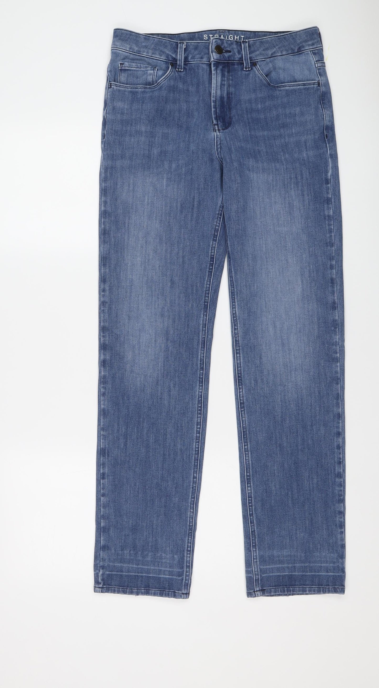 Marks and Spencer Womens Blue Cotton Straight Jeans Size 12 L30 in Regular Button