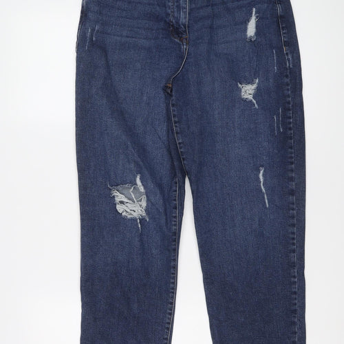 Papaya Womens Blue Cotton Boyfriend Jeans Size 12 L25 in Regular Button