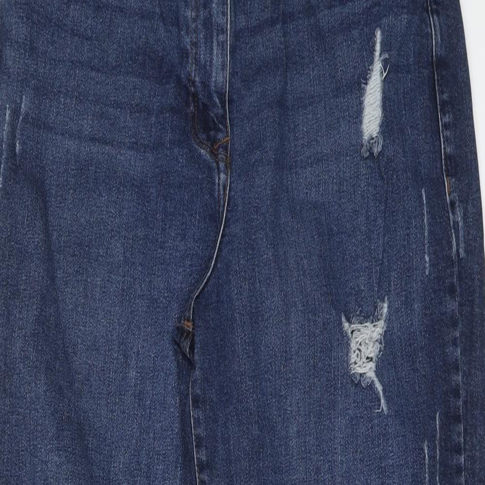 Papaya Womens Blue Cotton Boyfriend Jeans Size 12 L25 in Regular Button