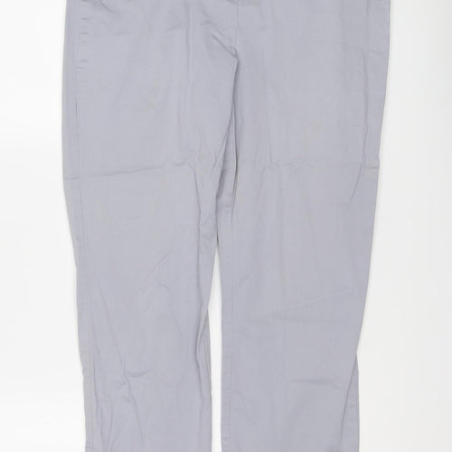 Marks and Spencer Womens Grey Cotton Trousers Size 14 L24 in Regular Button