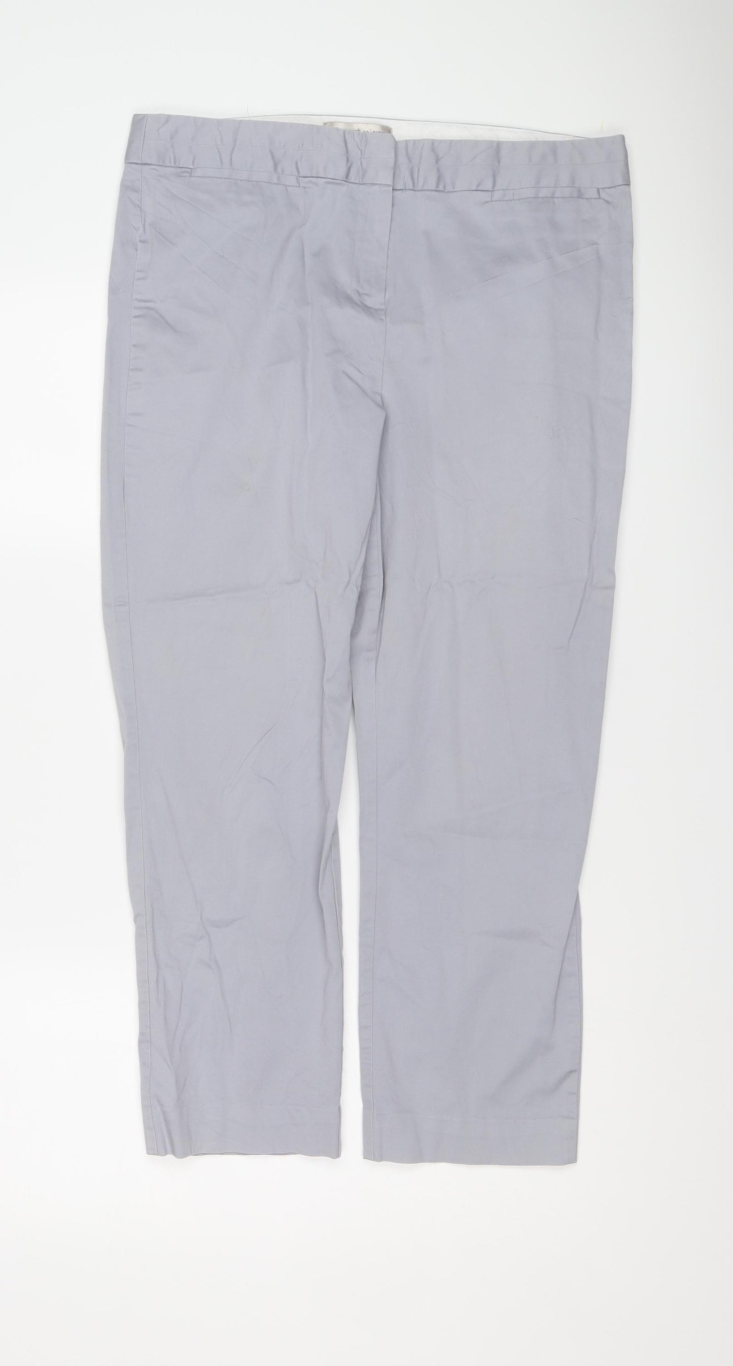 Marks and Spencer Womens Grey Cotton Trousers Size 14 L24 in Regular Button