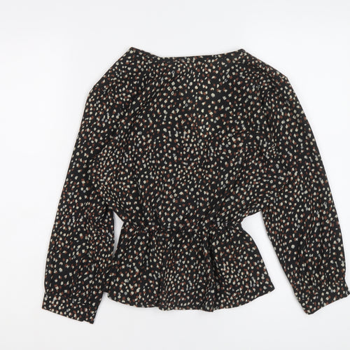 Boohoo Womens Black Geometric Polyester Basic Blouse Size 8 V-Neck