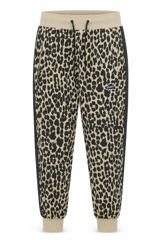 Front view of Colourwear women’s multicoloured animal print polyester jogger trousers, size S, regular drawstring
