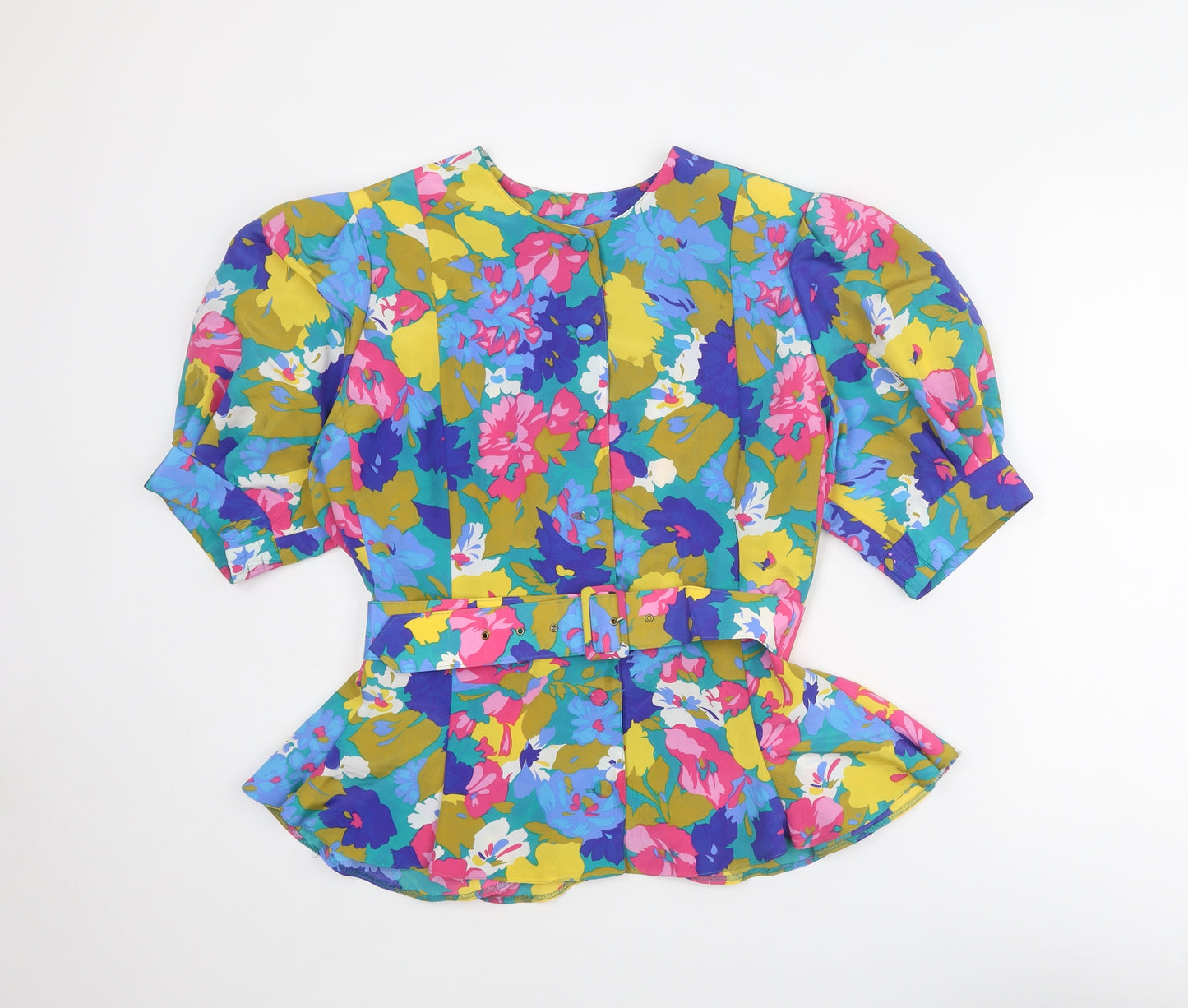Le Clou Womens Multicoloured Floral Polyester Basic Blouse Size 14 Round Neck
