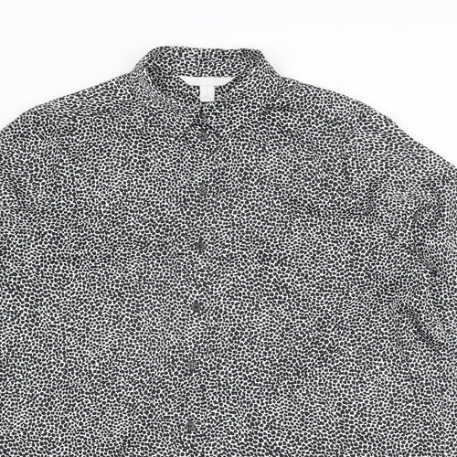 H&M Womens Black Geometric Viscose Basic Button-Up Size XS Collared