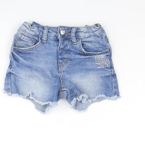 Denim & Co. Girls Blue Cotton Cut-Off Shorts Size 3-4 Years Regular