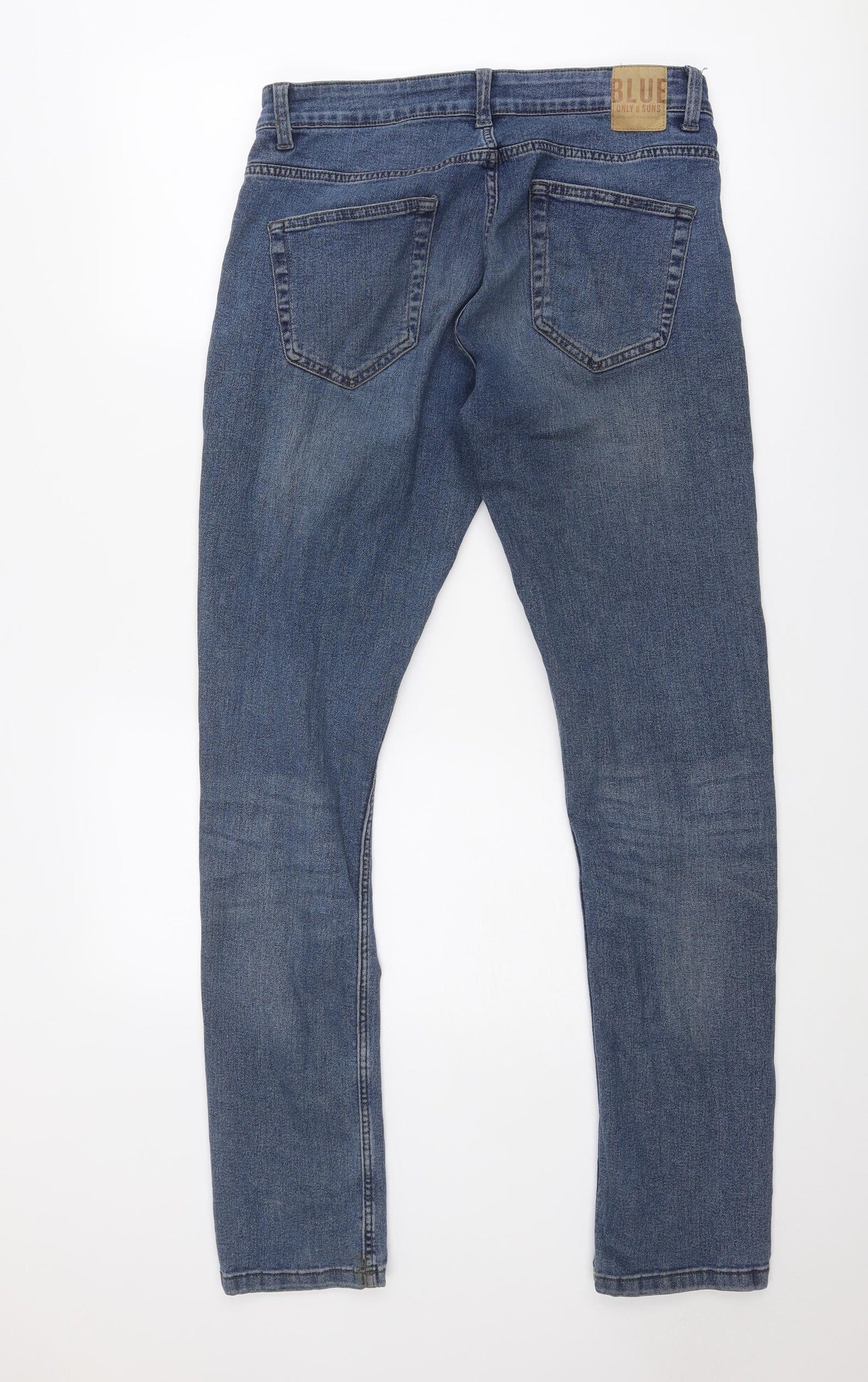 ONLY & SONS Mens Blue Cotton Straight Jeans Size 32 in Regular Zip