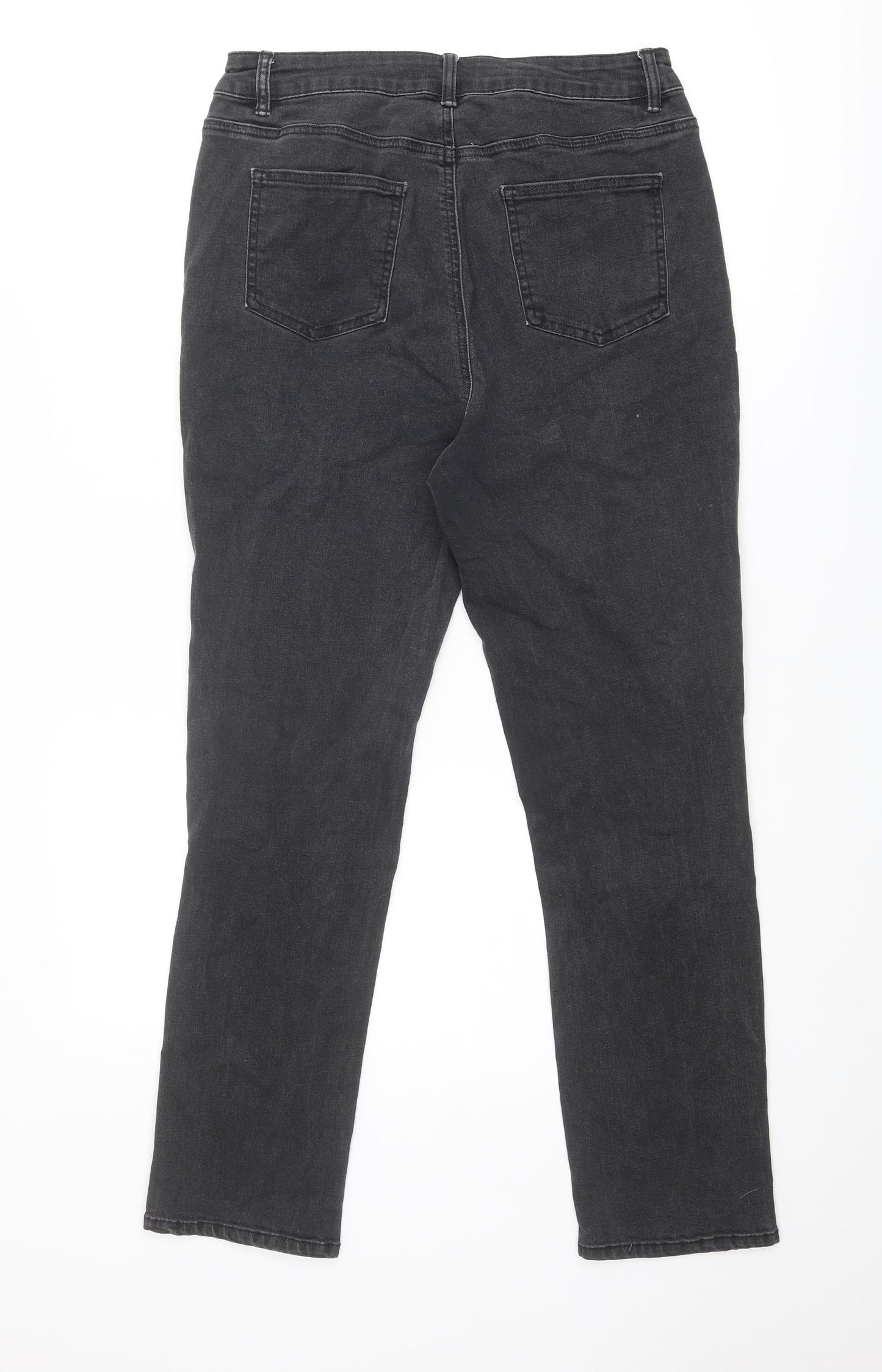 TU Womens Black Cotton Straight Jeans Size 14 Slim Zip