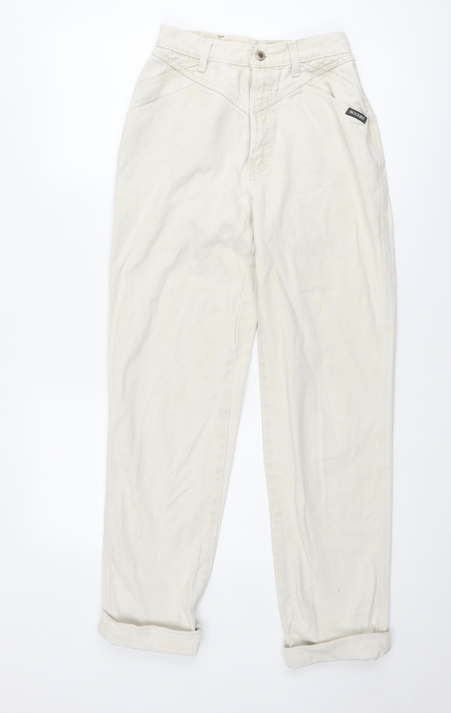 Rookies Womens Ivory Cotton Mom Jeans Size 26 in Regular Zip