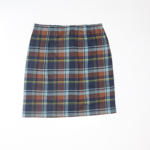 Marks and Spencer Womens Multicoloured Plaid Polyester A-Line Skirt Size 12