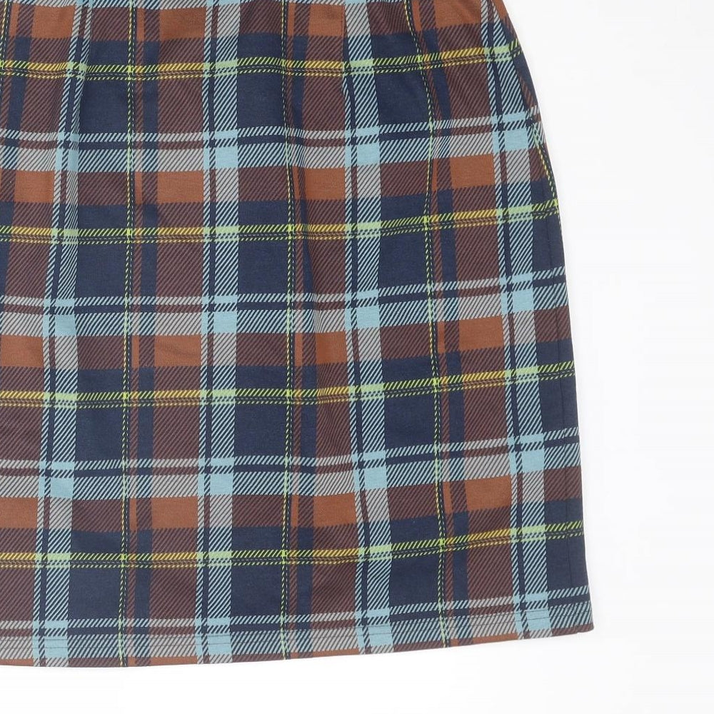 Marks and Spencer Womens Multicoloured Plaid Polyester A-Line Skirt Size 12