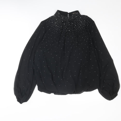 QED London Womens Black Polyester Basic Blouse Size M Mock Neck