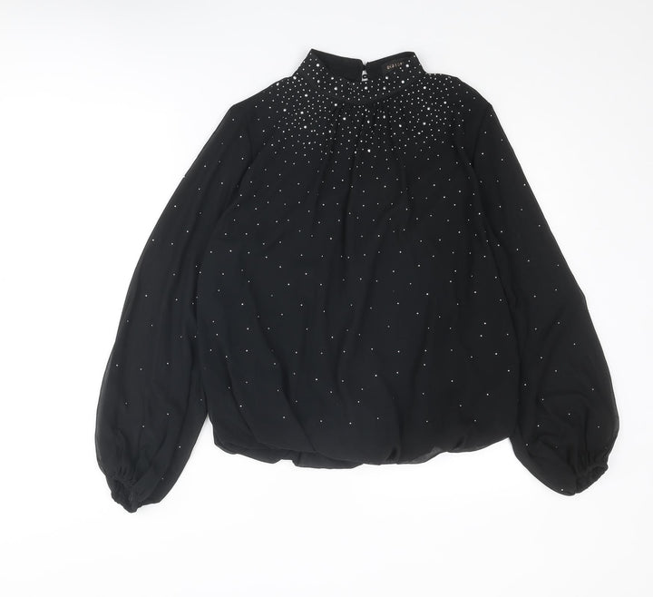 QED London Womens Black Polyester Basic Blouse Size M Mock Neck