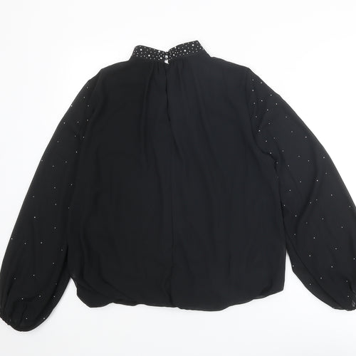 QED London Womens Black Polyester Basic Blouse Size M Mock Neck