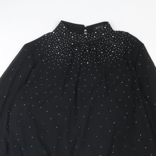 QED London Womens Black Polyester Basic Blouse Size M Mock Neck