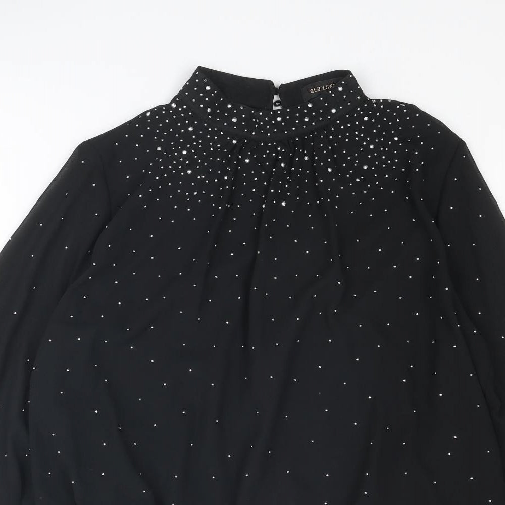 QED London Womens Black Polyester Basic Blouse Size M Mock Neck