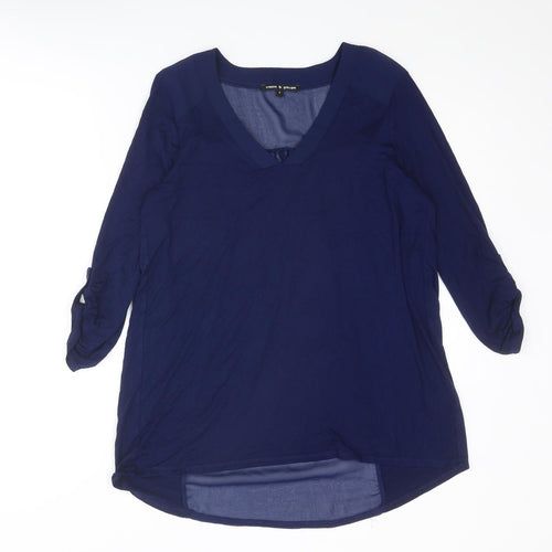 Cable & Gauge Womens Blue Viscose Basic Blouse Size S V-Neck