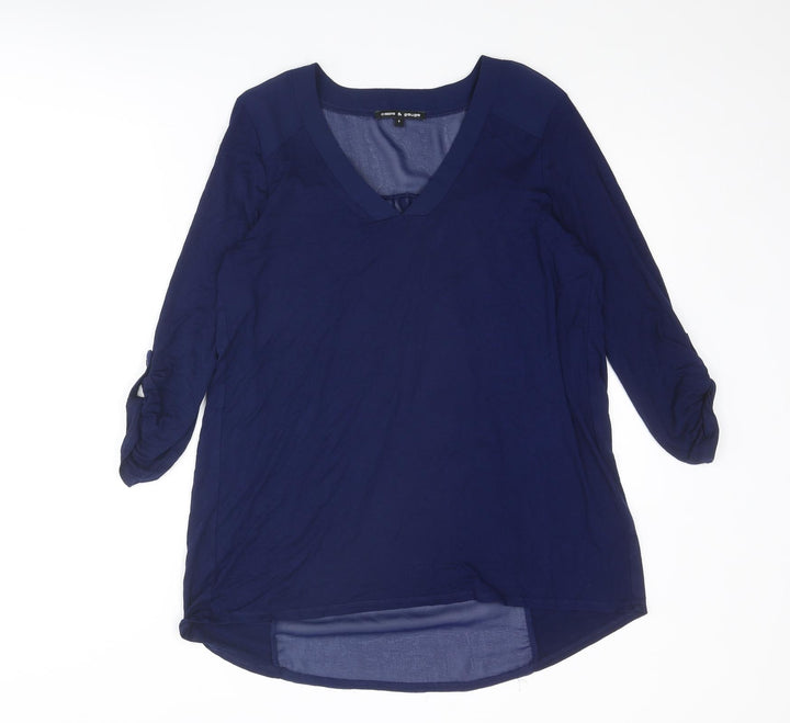 Cable & Gauge Womens Blue Viscose Basic Blouse Size S V-Neck