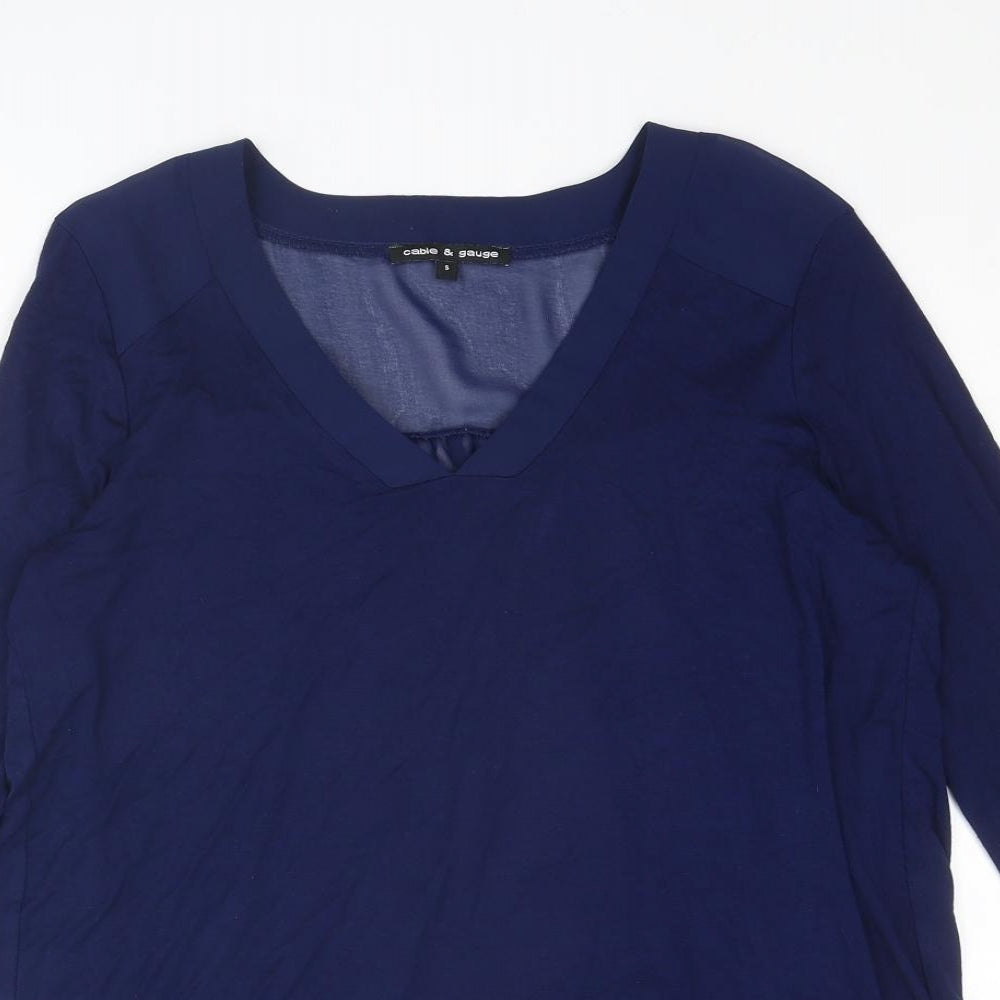 Cable & Gauge Womens Blue Viscose Basic Blouse Size S V-Neck