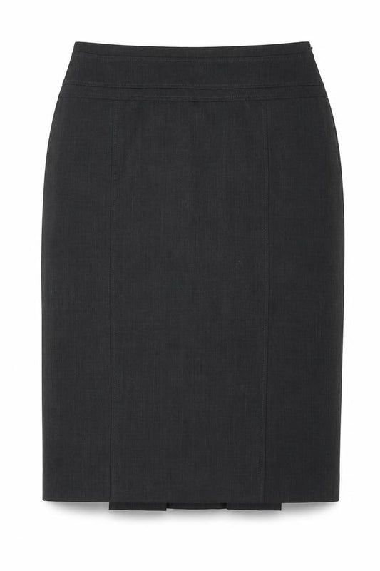 Front view of Debenhams women’s grey polyester a-line skirt, size UK 12, zip