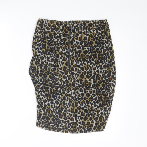 Mango Womens Multicoloured Animal Print Polyester A-Line Skirt Size 8 Zip - Leopard pattern