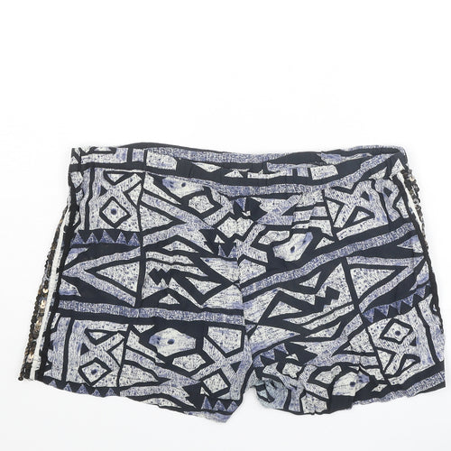 River Island Womens Multicoloured Geometric Viscose Basic Shorts Size 10 Regular Drawstring