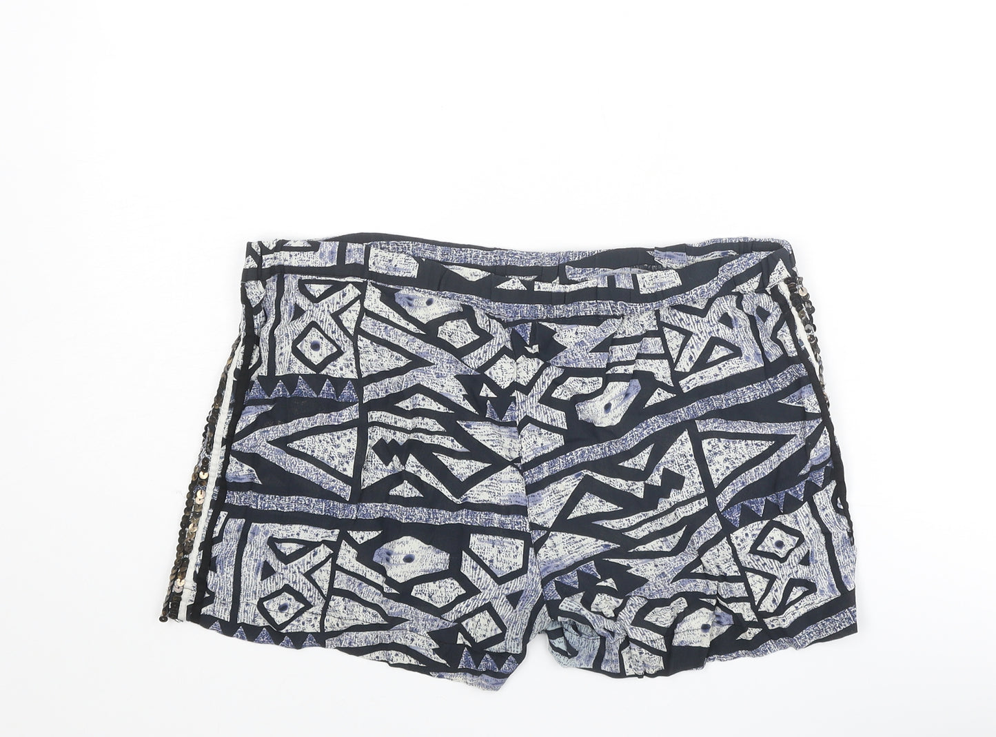 River Island Womens Multicoloured Geometric Viscose Basic Shorts Size 10 Regular Drawstring