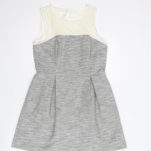 Dorothy Perkins Womens Grey Colourblock Cotton Shift Size 14 Round Neck Zip