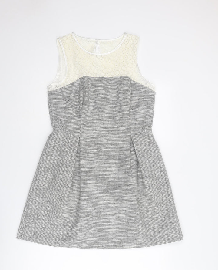 Dorothy Perkins Womens Grey Colourblock Cotton Shift Size 14 Round Neck Zip