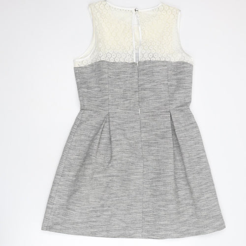 Dorothy Perkins Womens Grey Colourblock Cotton Shift Size 14 Round Neck Zip