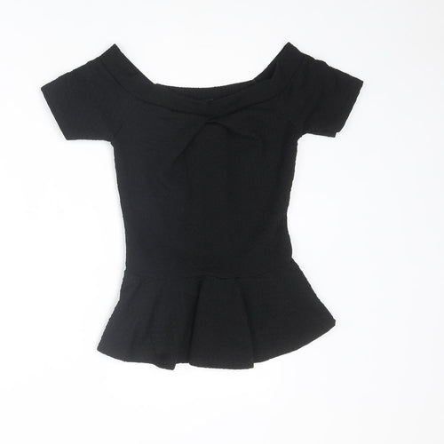 Quiz Womens Black Polyester Basic T-Shirt Size 6 Off the Shoulder