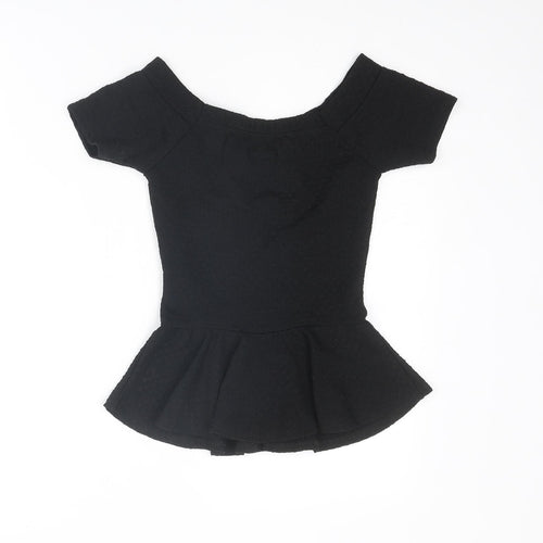 Quiz Womens Black Polyester Basic T-Shirt Size 6 Off the Shoulder
