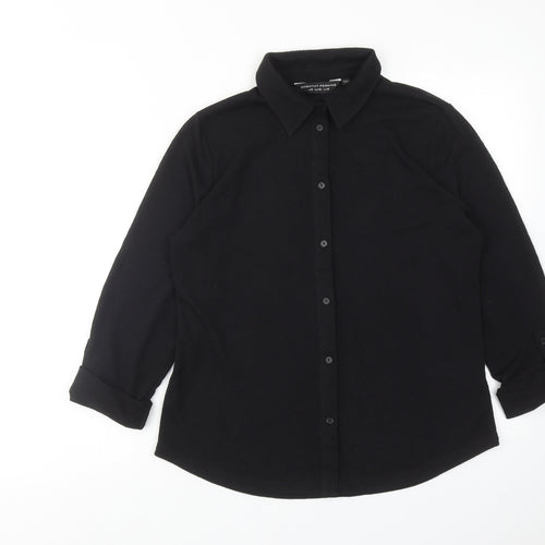 Dorothy Perkins Womens Black Polyester Basic Button-Up Size 12 Collared