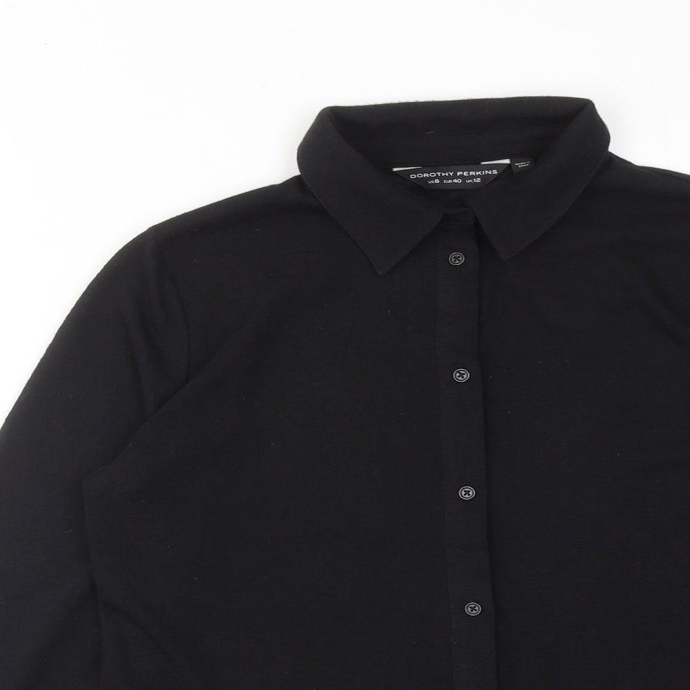 Dorothy Perkins Womens Black Polyester Basic Button-Up Size 12 Collared
